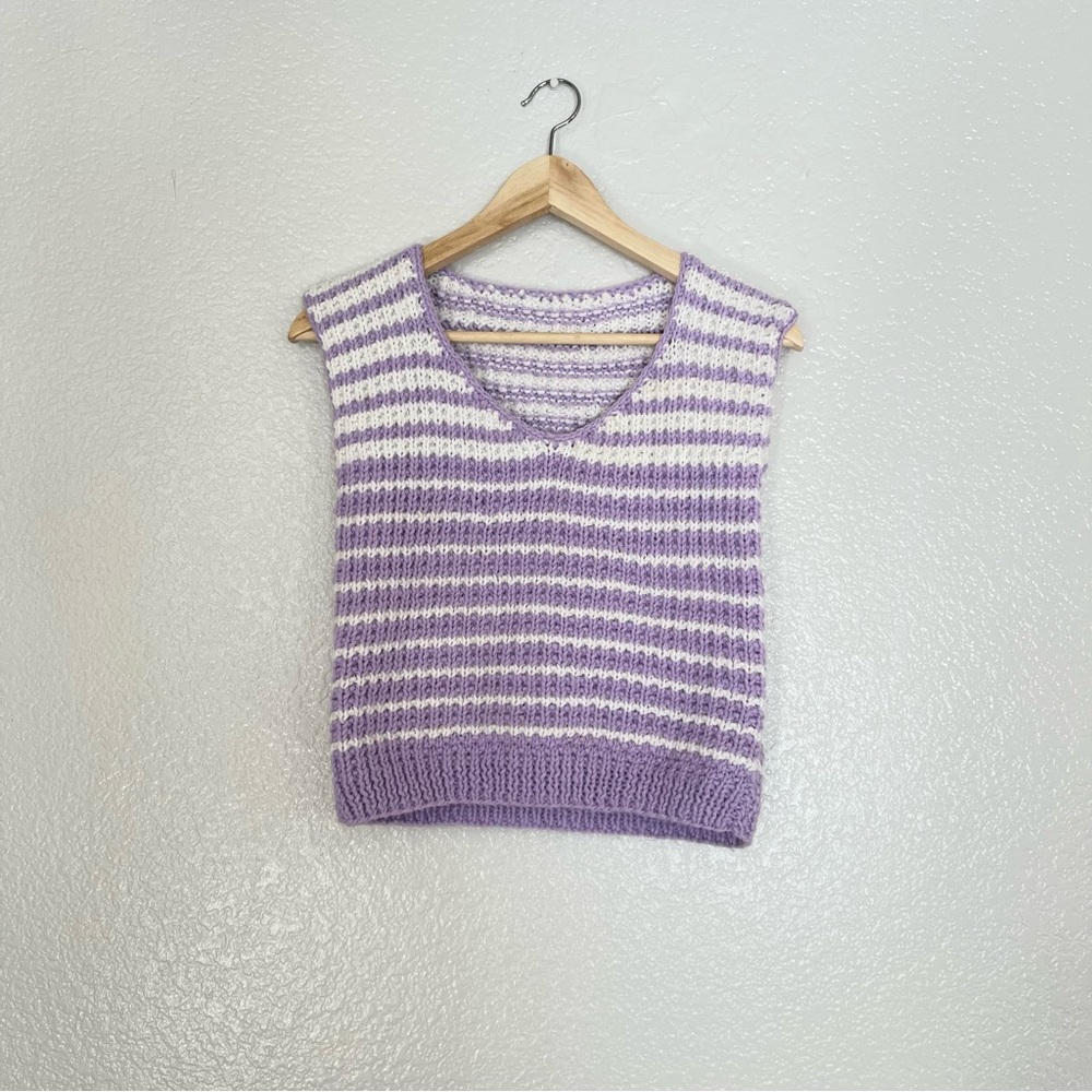 Handmade White and Purple Knit Sweater Vest Approximate Size Small